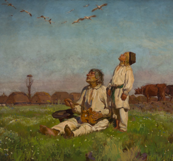 MP 561 MNW; Chełmoński, Józef (1849-1914) (malarz); Bociany; 1900; olej; płótno; 150 x 198 [167 x 215 x 9]